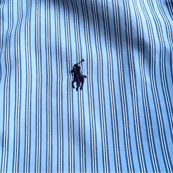 Ralph Lauren Boys Blue Striped Button Down Medium - Picture 3 of 4
